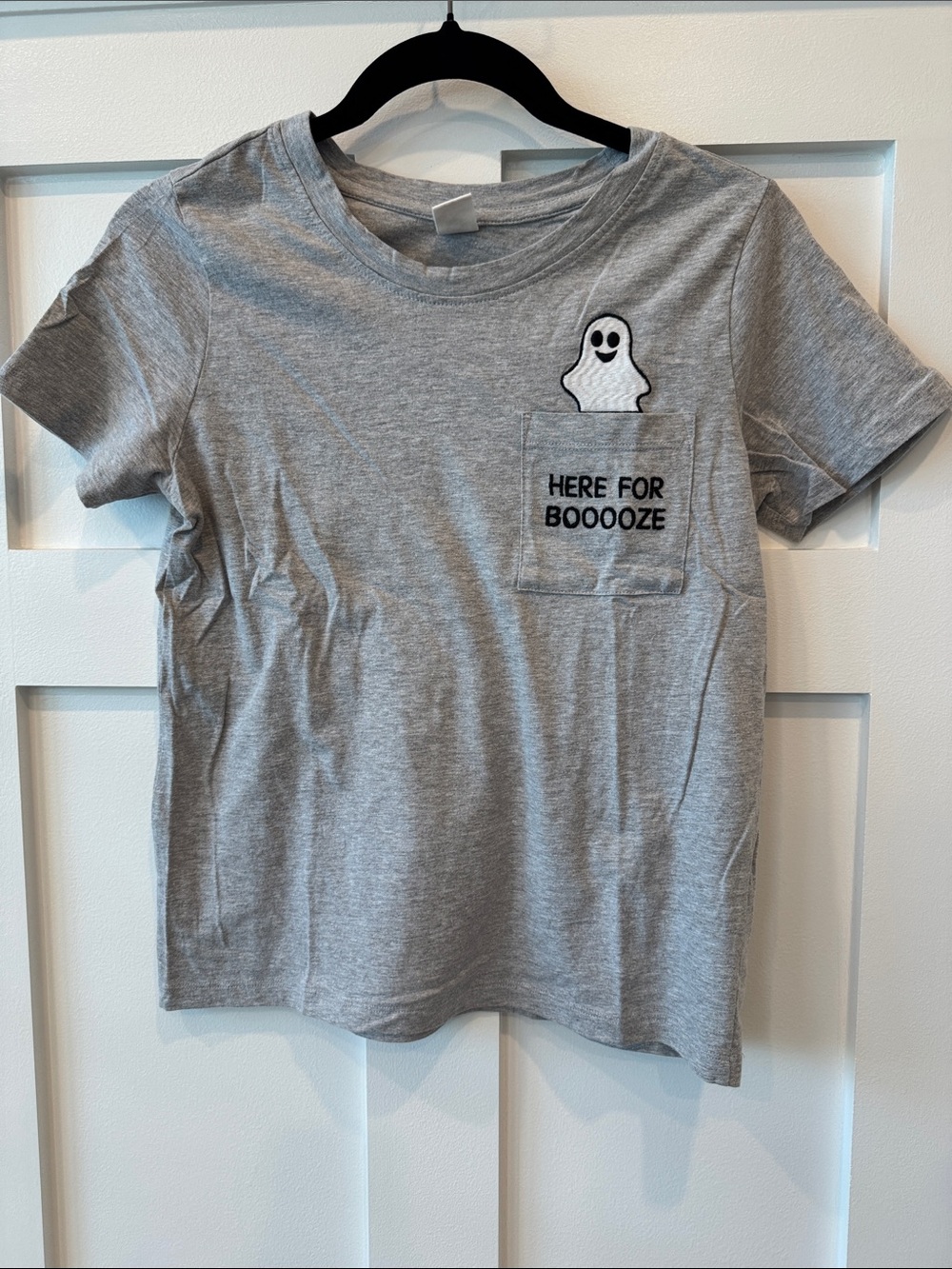 Here For Booooze Ghost Pocket Short Sleeve Tee - Grey